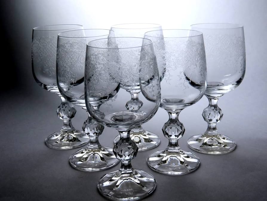 ボヘミアガラス　グラビュール　葡萄図　ショットグラス　6客　D　R6362 ボヘミアガラス グラビュール 葡萄図 ショットグラス 6客 D